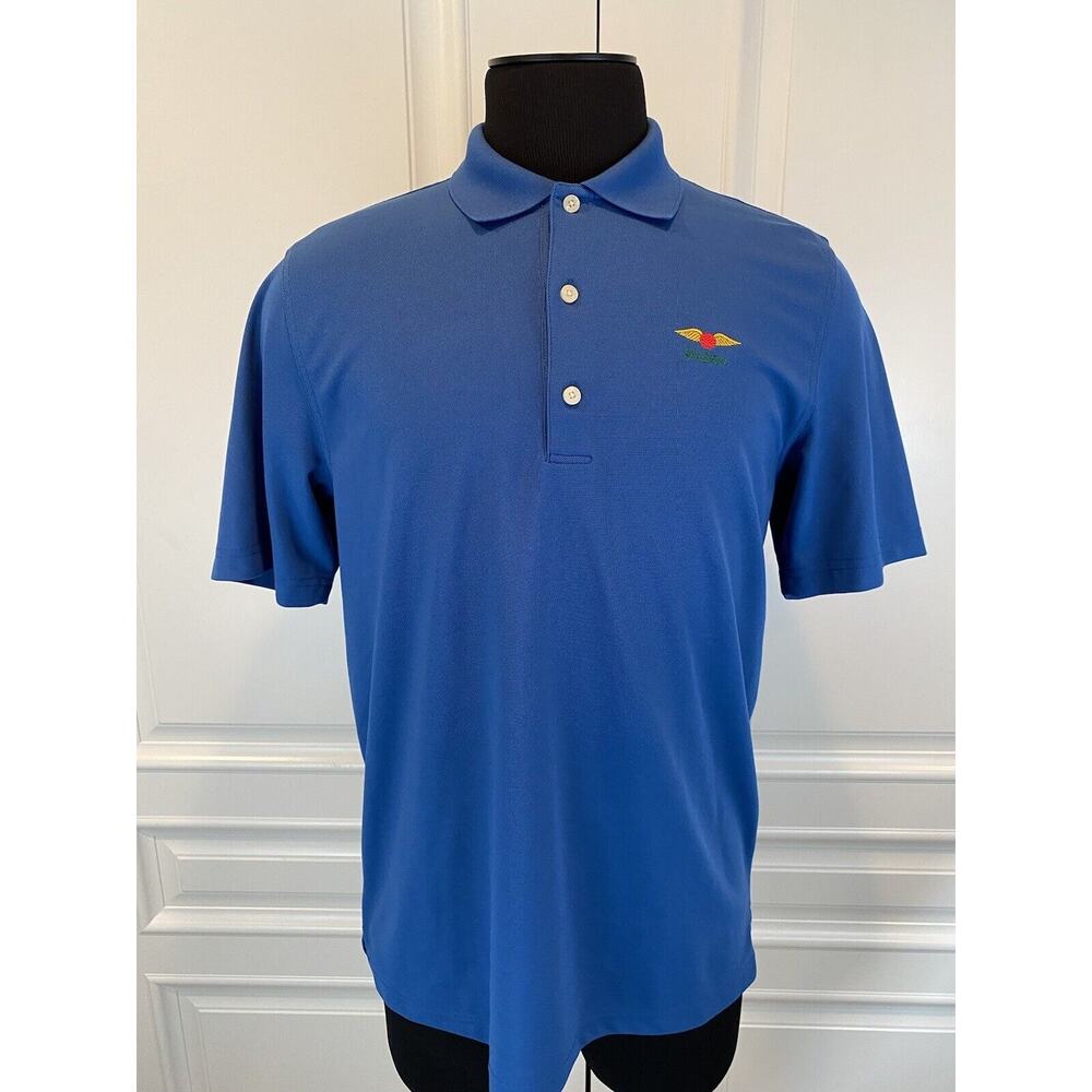 Greg Norman Baltusrol Logo Golf Shirt Blue Medium Short Sleves Polo A603